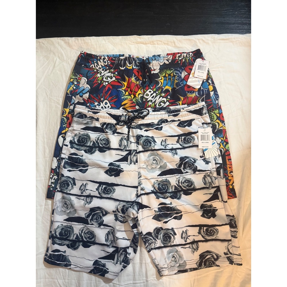 2 pair bundle Men's XL Black‎ Comic Book Roses Board Shorts